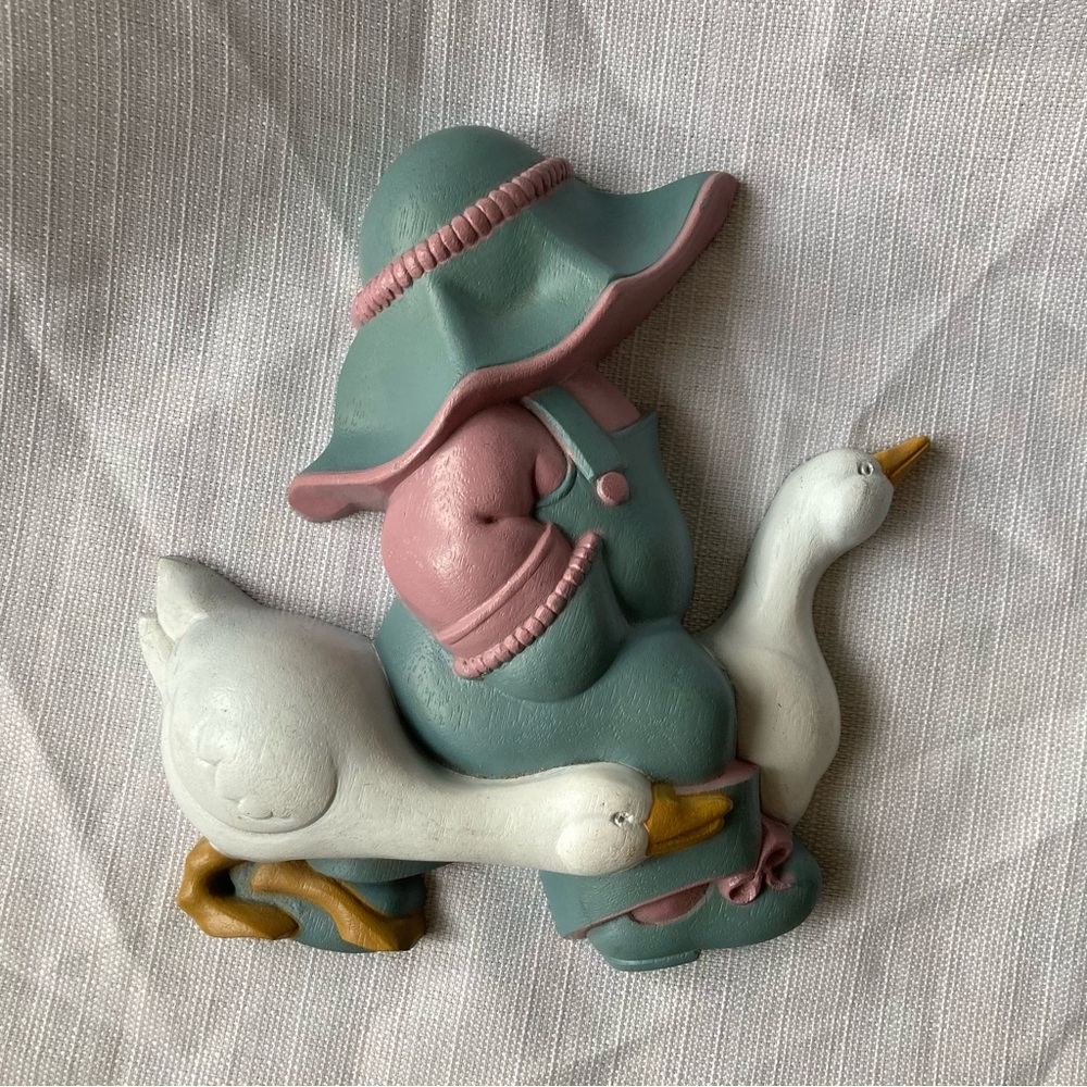 Vintage 1988 Burwood Country Geese & Boy in Bonnet Hard Plastic Wall Hanging!